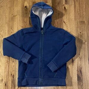 L.L. Bean boys size 10-12 fleece lined sweatshirt with hood. Navy blue.